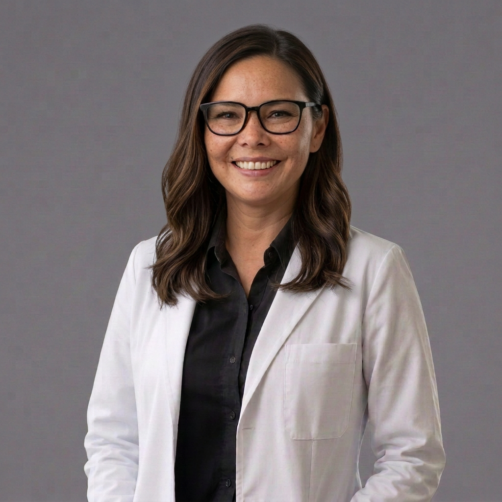 Dr. Jacqueline Armstrong in her white medical coat